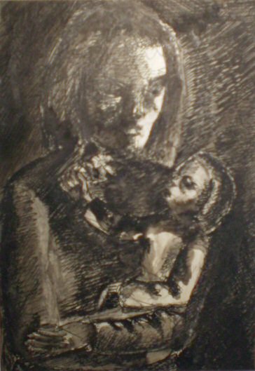 Potlood - vrouw met baby
