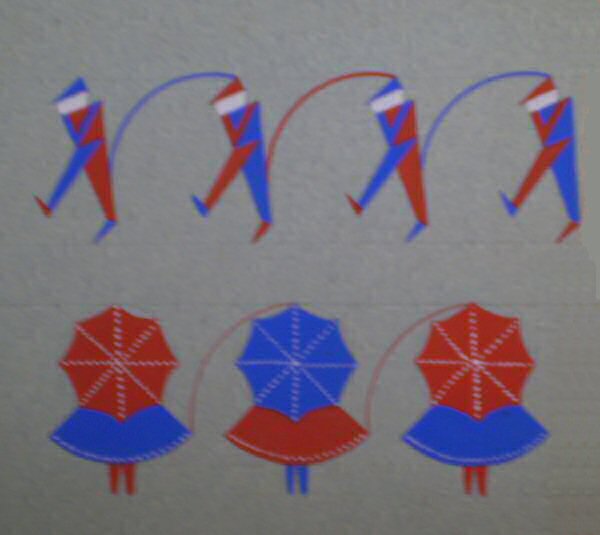 Gouache - stappende mannetjes, parasolvrouwtjes