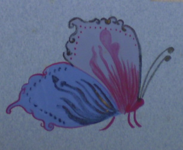 Gouache - Blauw/rode vlinder