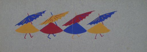 Gouache - stappende vrouwtjes met parasol